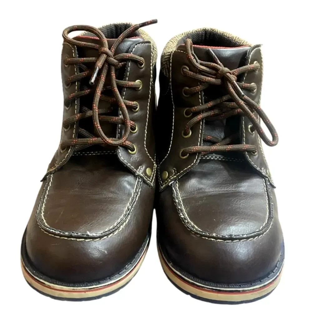 Eddie Bauer Tom Boots Mens Boys 5M Brown Leather Lace Up Ankle Cushion Padded - Picture 8 of 9